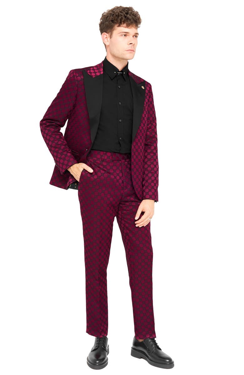 Twisted Tailor Papatya Slim Fit Burgundy Jacquard Suit Jacket, Alternate, color, Burgundy