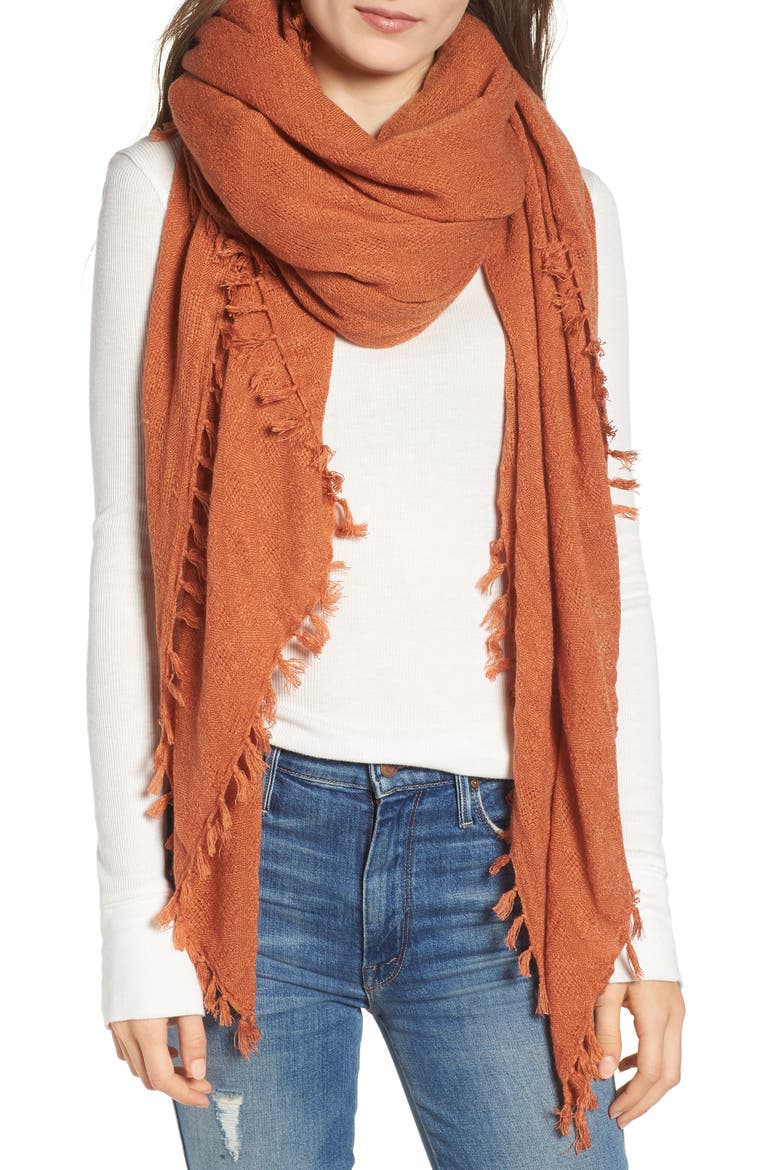 Solid Fringed Scarf, Main, color, RUST LEAF