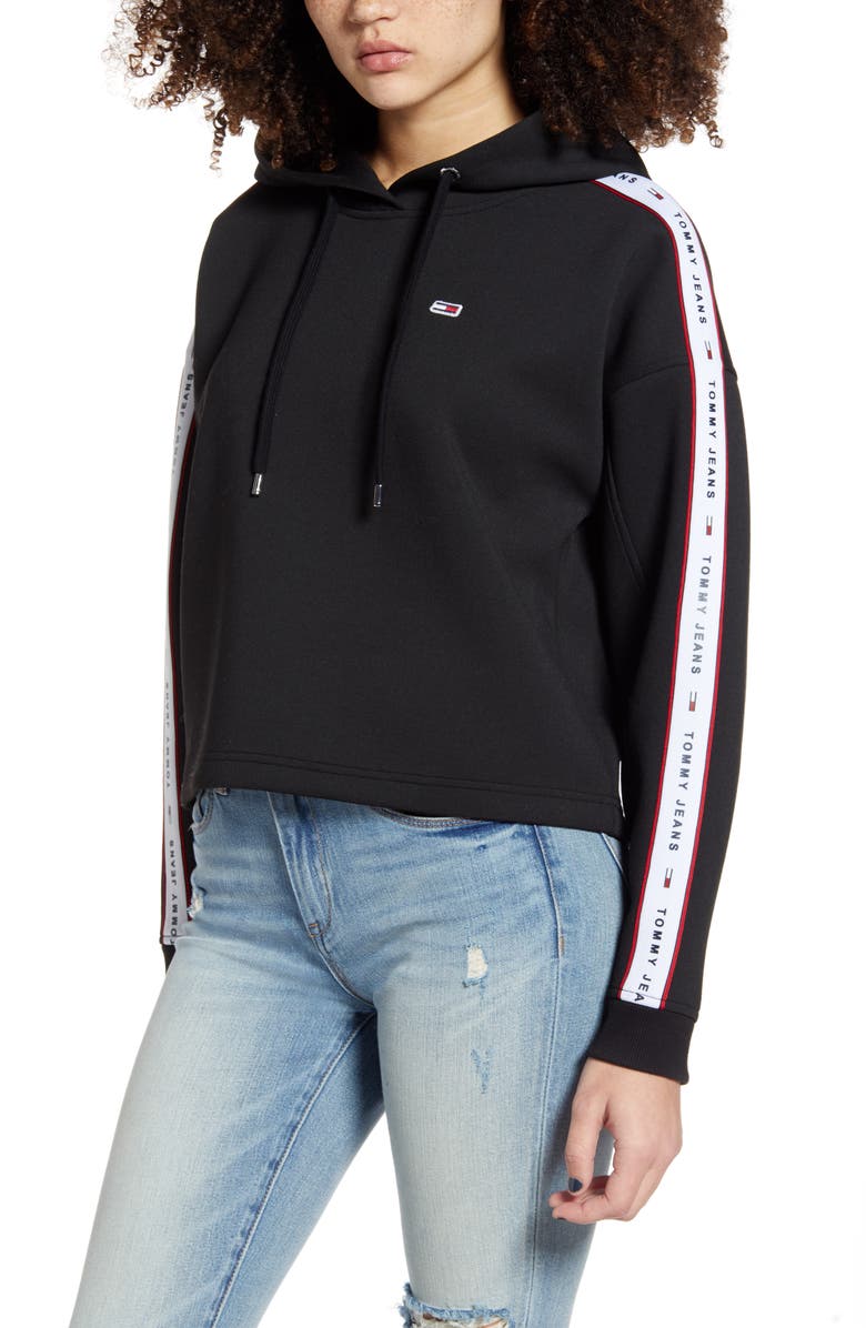 TOMMY JEANS Logo Tape Crop Hoodie, Main, color, 