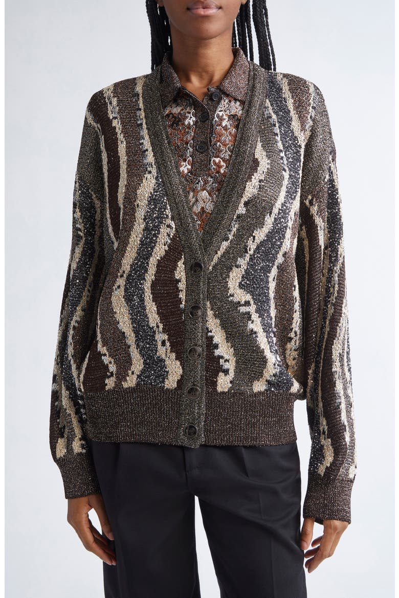 Stripe Metallic Cardigan, Main, color, BROWN TONES STRIPES