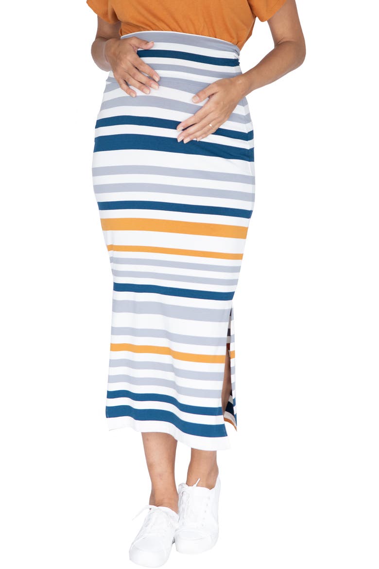 Stripe Maternity Midi Skirt, Main, color, WHITE