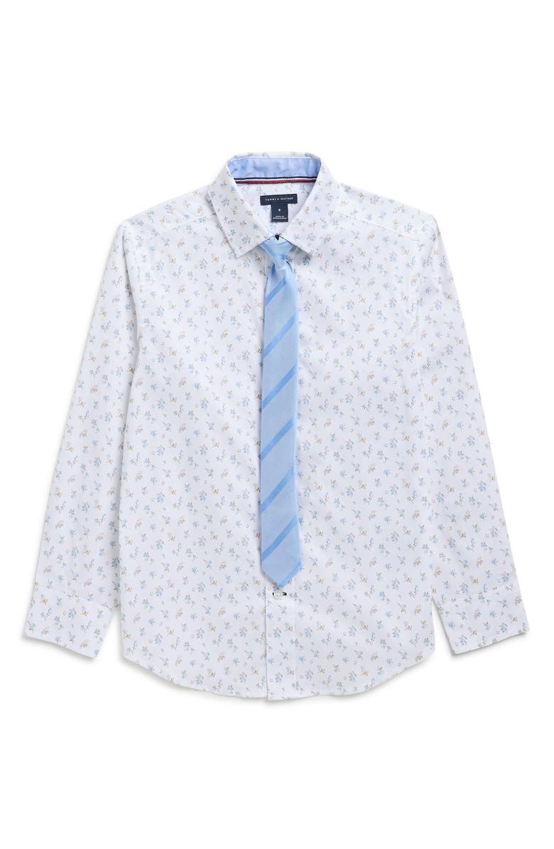 Tommy Hilfiger Kids' Floral Print Stretch Dress Shirt with Tie, Main, color, White
