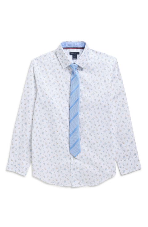 Kids' Floral Print Stretch Dress Shirt with Tie (Big Kid)