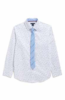 Tommy Hilfiger Kids' Floral Print Stretch Dress Shirt with Tie