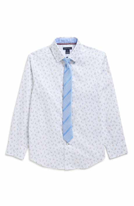 Tommy Hilfiger Kids' Floral Print Stretch Dress Shirt with Tie