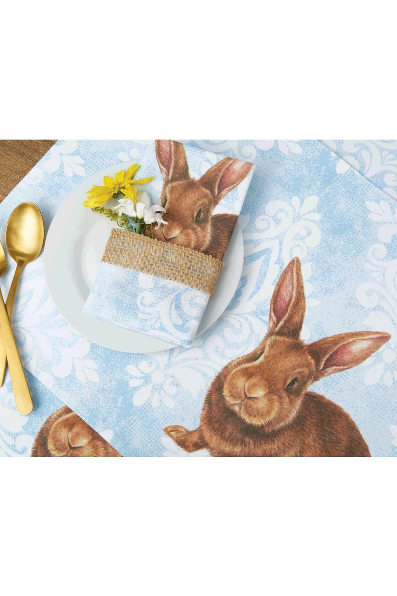 Damask Easter Bunny Rabbit Placemats Set of 6, Alternate, color, Blue