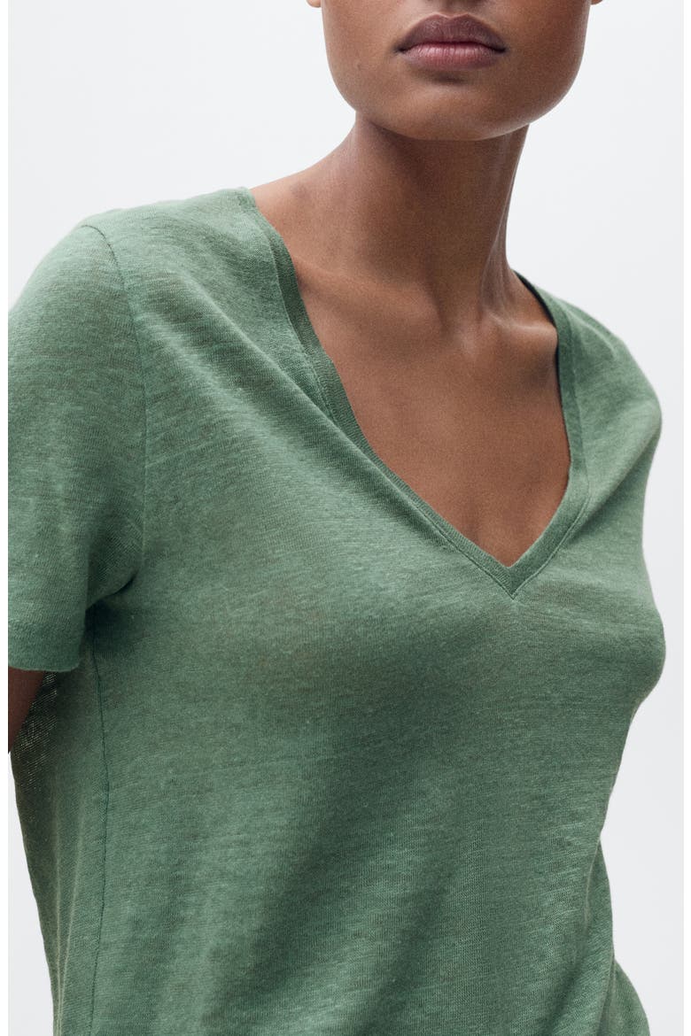 V-Neck Linen T-Shirt, Alternate, color, GREEN