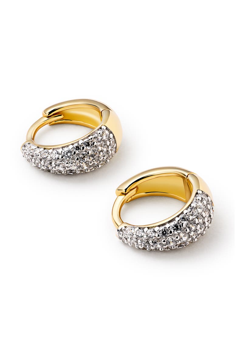 Nate Pavé Huggie Hoop Earrings, Alternate, color, GOLD CLEAR