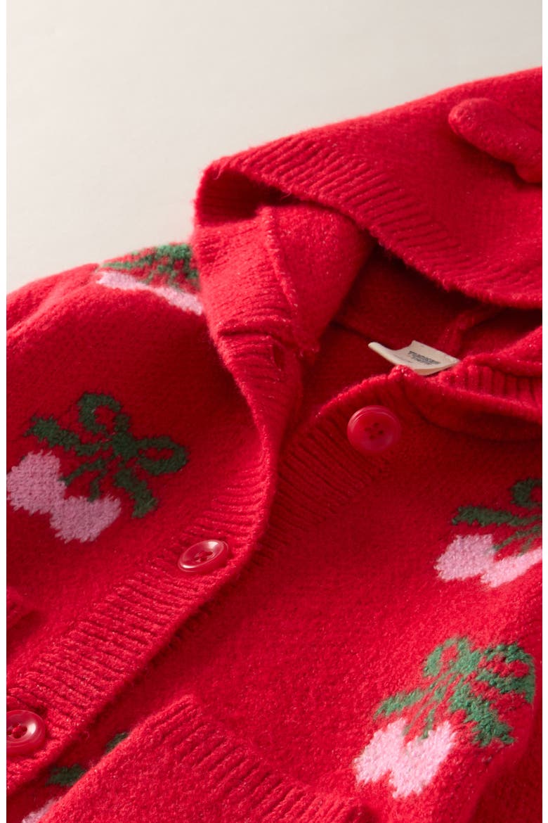 Pattern Hooded Cardigan Sweater, Alternate, color, RED FESTIVE RIBBON CHERRIES