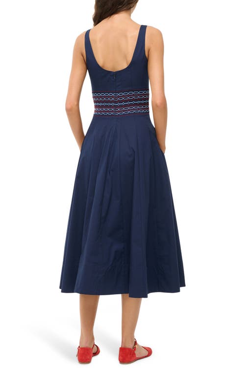 Staud Rig Embroidered Smocked Waist Stretch Cotton Sundress