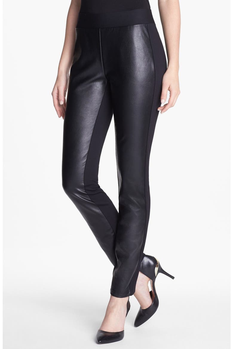 Faux Leather & Stretch Ponte Leggings, Main, color, BLACK