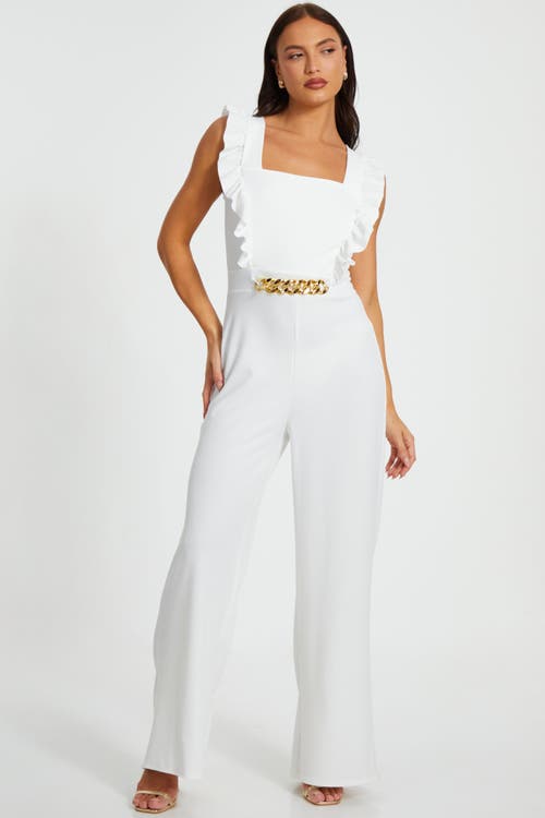 Quiz Scuba Crepe Chain Front Frill Jumpsuit In White