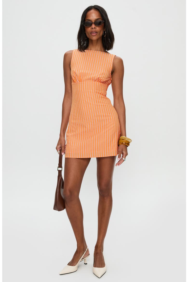 Ellesandra Sleeveless Cotton Blend Seersucker Minidress, Alternate, color, ORANGE