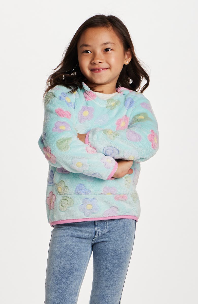 Andy & Evan Kids' Floral Plush Hoodie, Alternate, color, Aqua