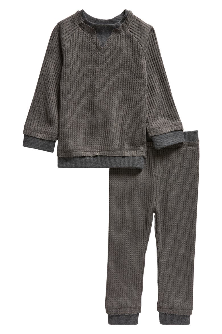 Waffle Knit Long Sleeve Top & Joggers Set, Main, color, GREY