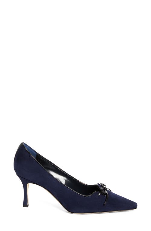 Manolo Blahnik Zaman Suede Bicolor Lace-up Pumps In Navy/black