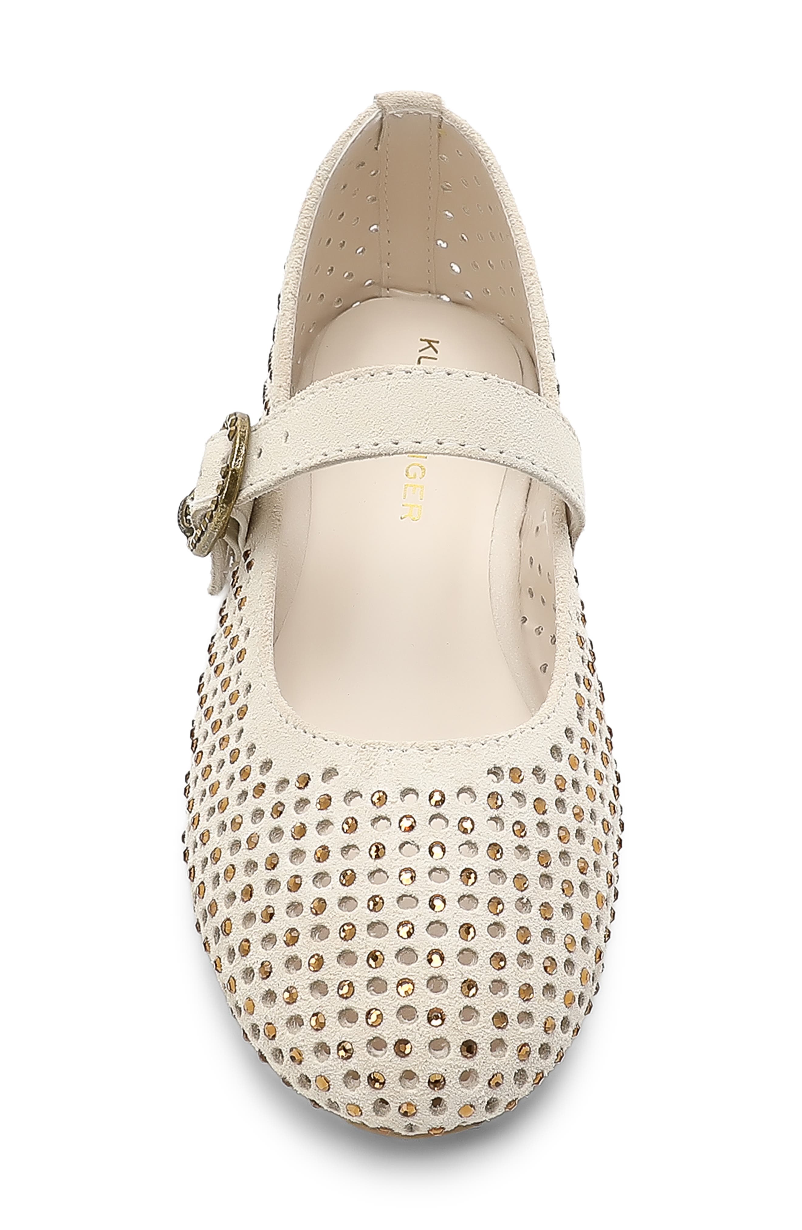 Kurt Geiger London Kids' Mini Mayfair Crystal Embellished Mary Jane Ballet Flat, Alternate, color, Bone