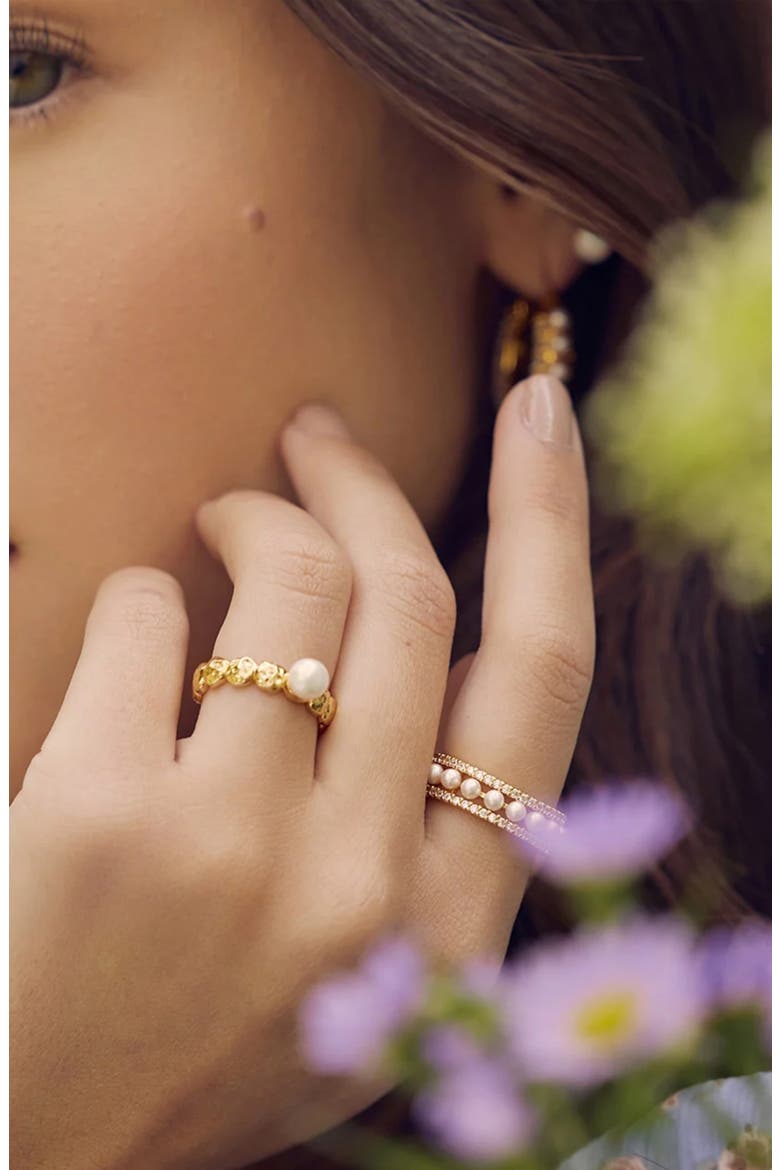 Amore Pearl Head Statement Ring Trendy Minimalist, Alternate, color, Gold