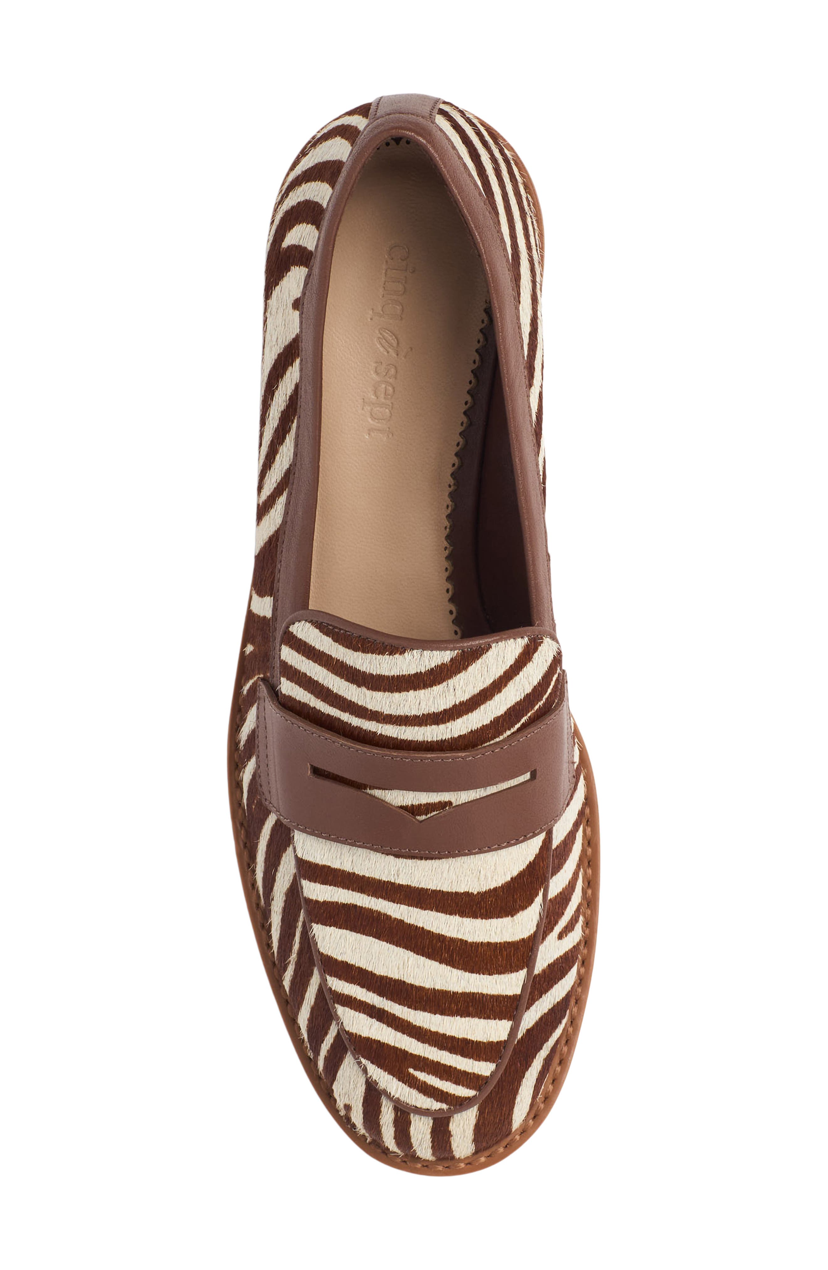 Cinq à Sept Gretta Zebra Haircalf Loafer, Alternate, color, Dark Sepia/ Ivory