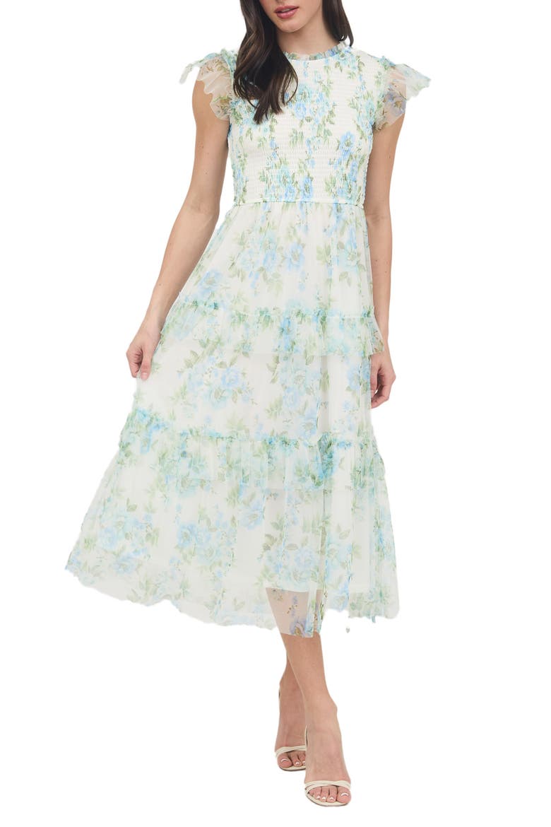 Floral Smocked Maxi Dress, Main, color, BLUE MULTI