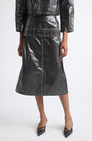 DIESEL® L-Ascar Belted Patent Leather Midi Skirt