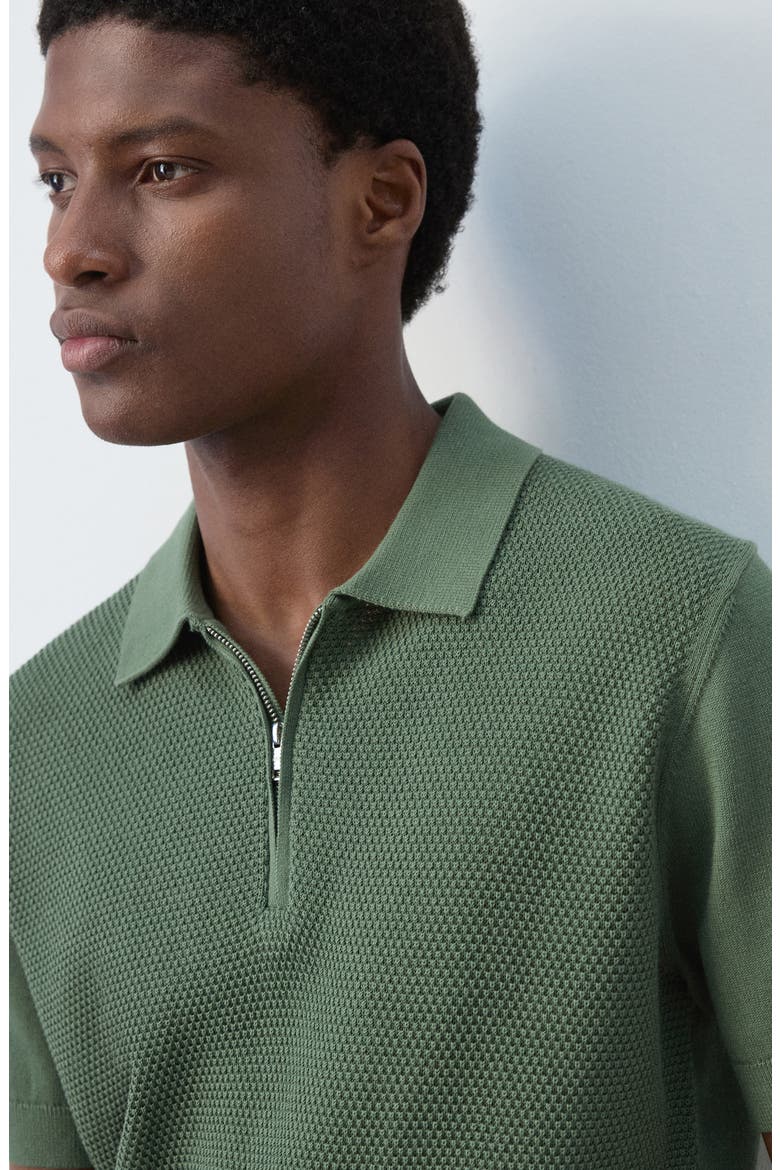 Solid Cotton Waffle Zip Polo Sweater, Alternate, color, GREEN