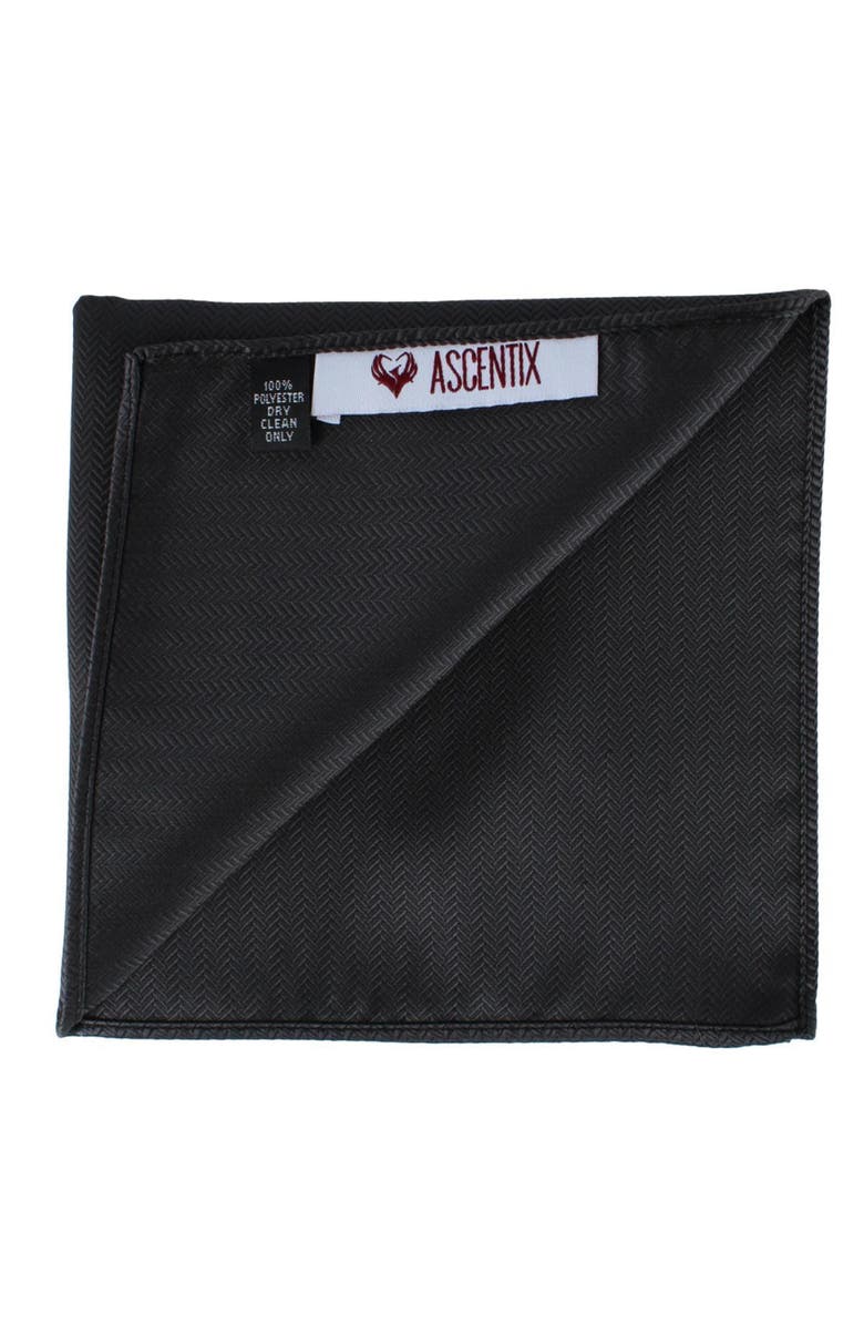 Ascentix Etched Herringbone Twist Pocket Square, Alternate, color, Black