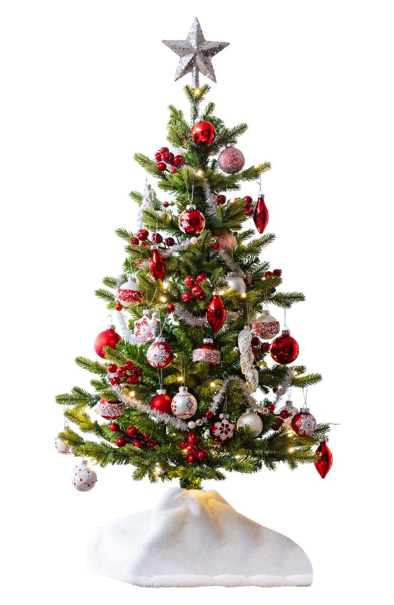 Balsam Hill 3-Foot Nordic Frost Decorated Tree, Main, color, Red