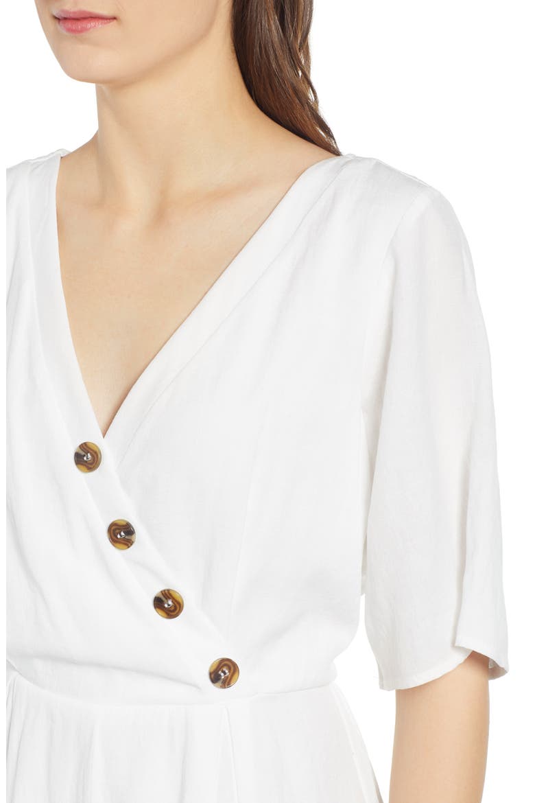 Slant Button Romper, Alternate, color, WHITE