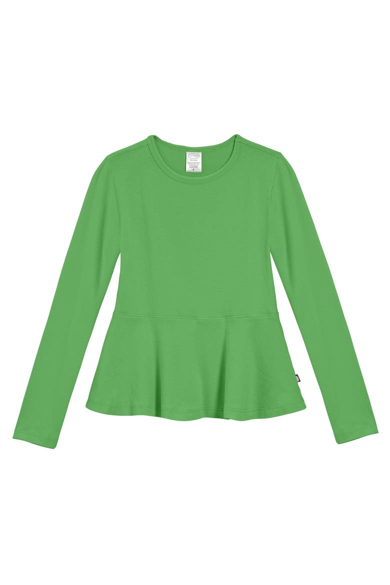 Girls Soft Cotton Long Sleeve Peplum Tee, Main, color, Elf Green