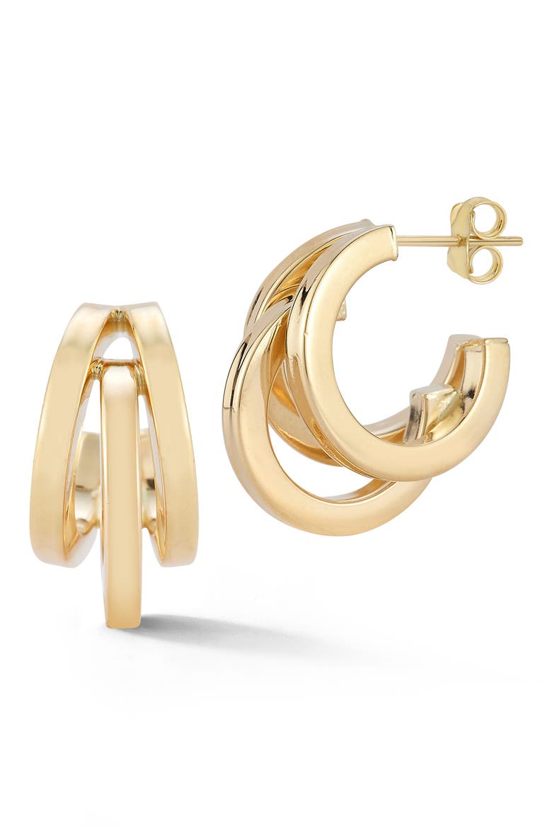 14K Gold Triple Ring Hoop Earrings, Main, color, GOLD