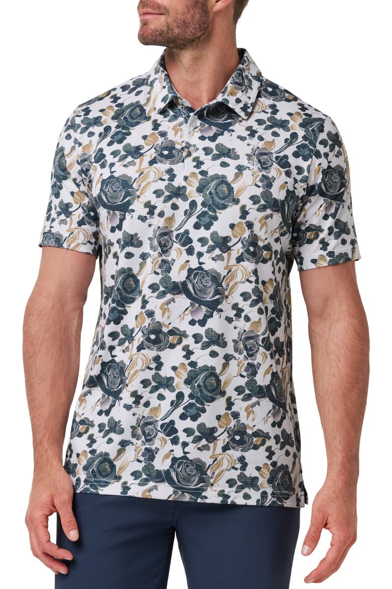 Featherweight Villa Floral Polo, Main, color, WHITE