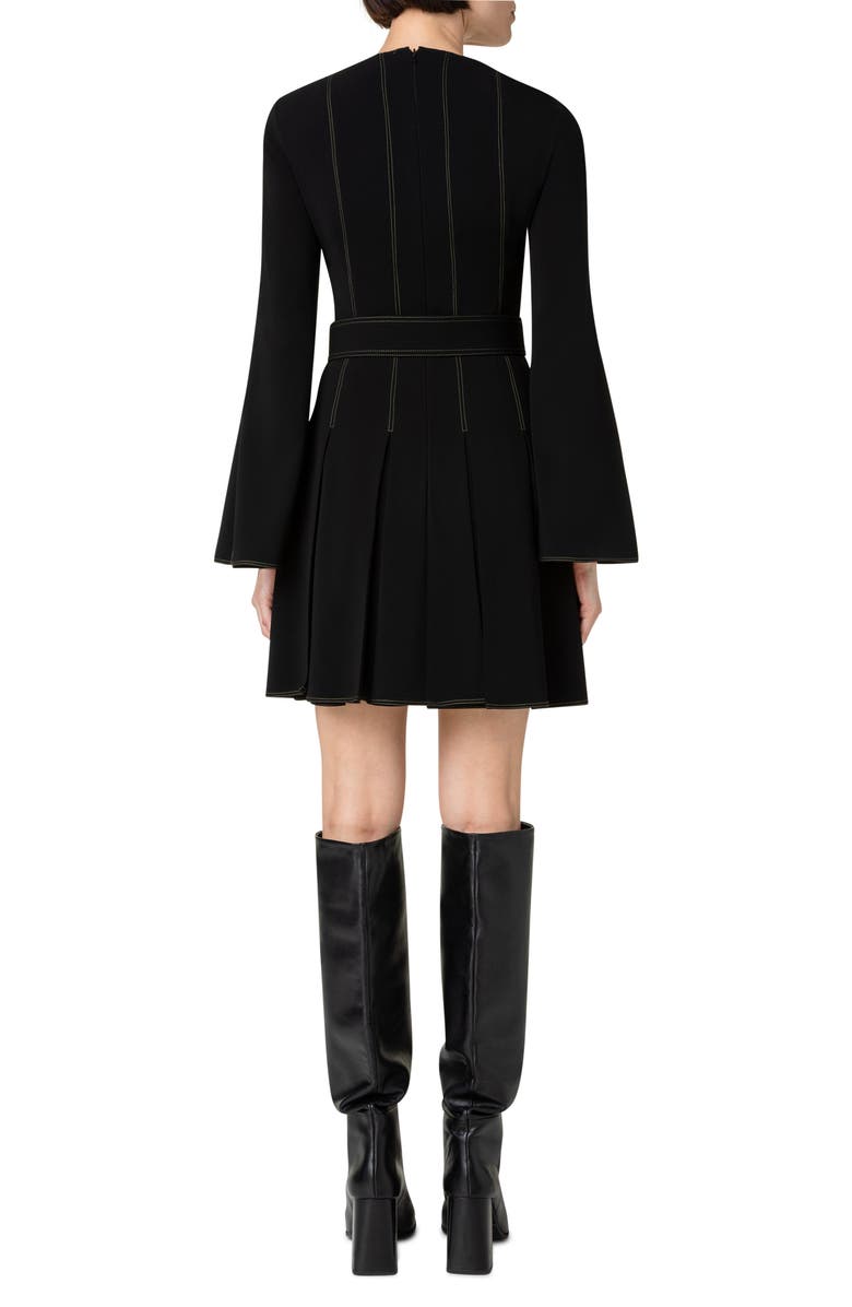 Akris punto Topstitch Pleated Bell Long Sleeve Crepe Dress, Alternate, color, 009 Black