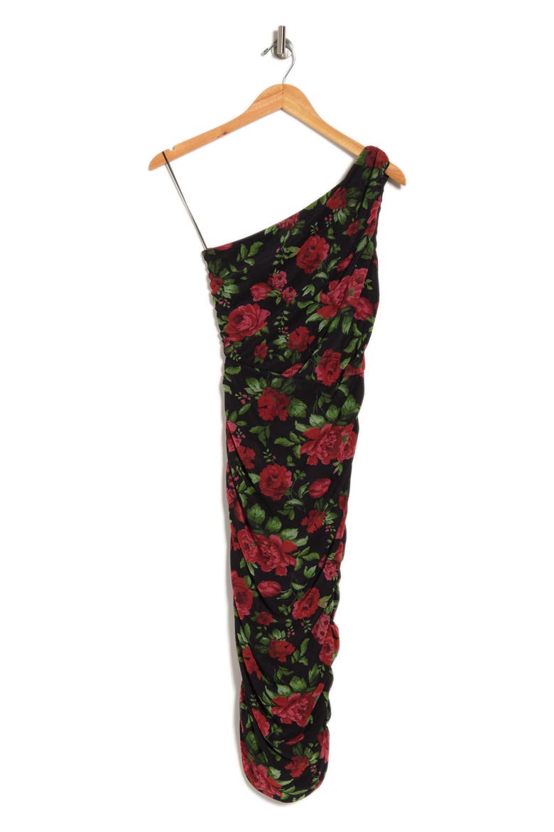 One-Shoulder Body-Con Midi Dress, Main, color, CARNATION FLORAL