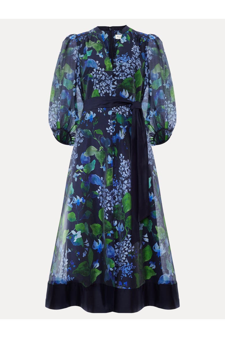 Nixie Printed Midi Wrap Dress, Alternate, color, Navy