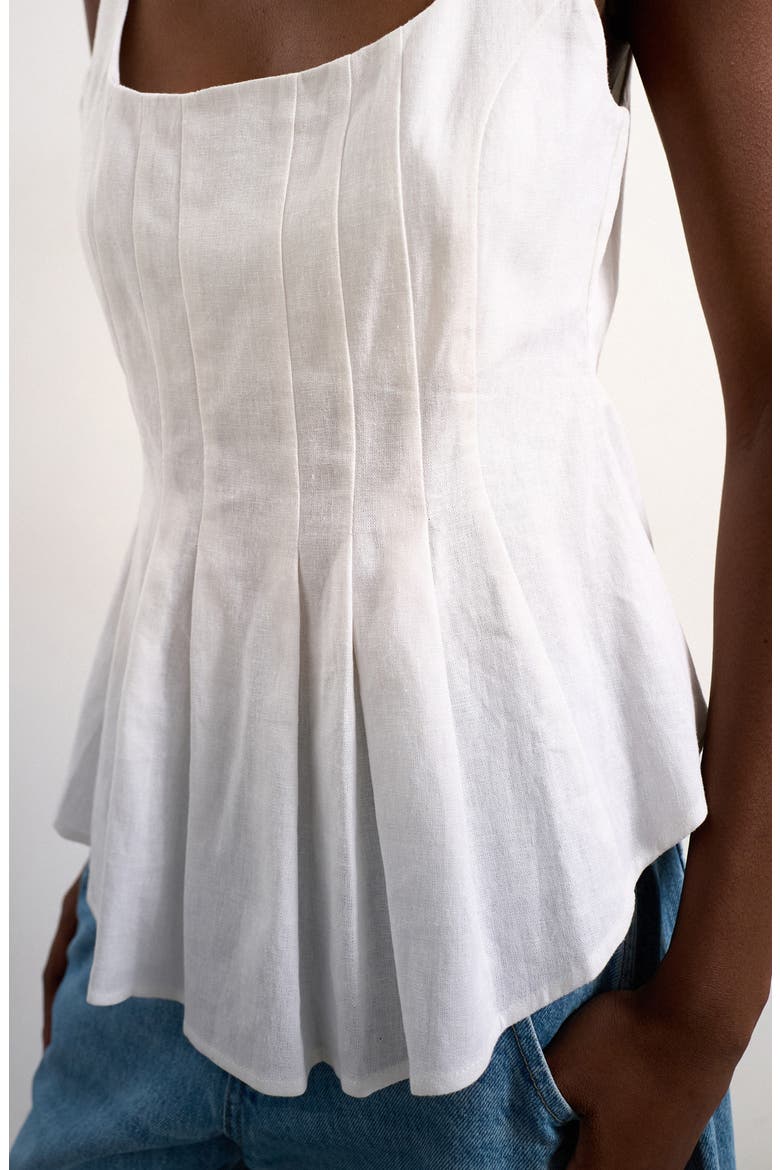 Pleated Curve Hem Linen Blend Top, Alternate, color, IVORY
