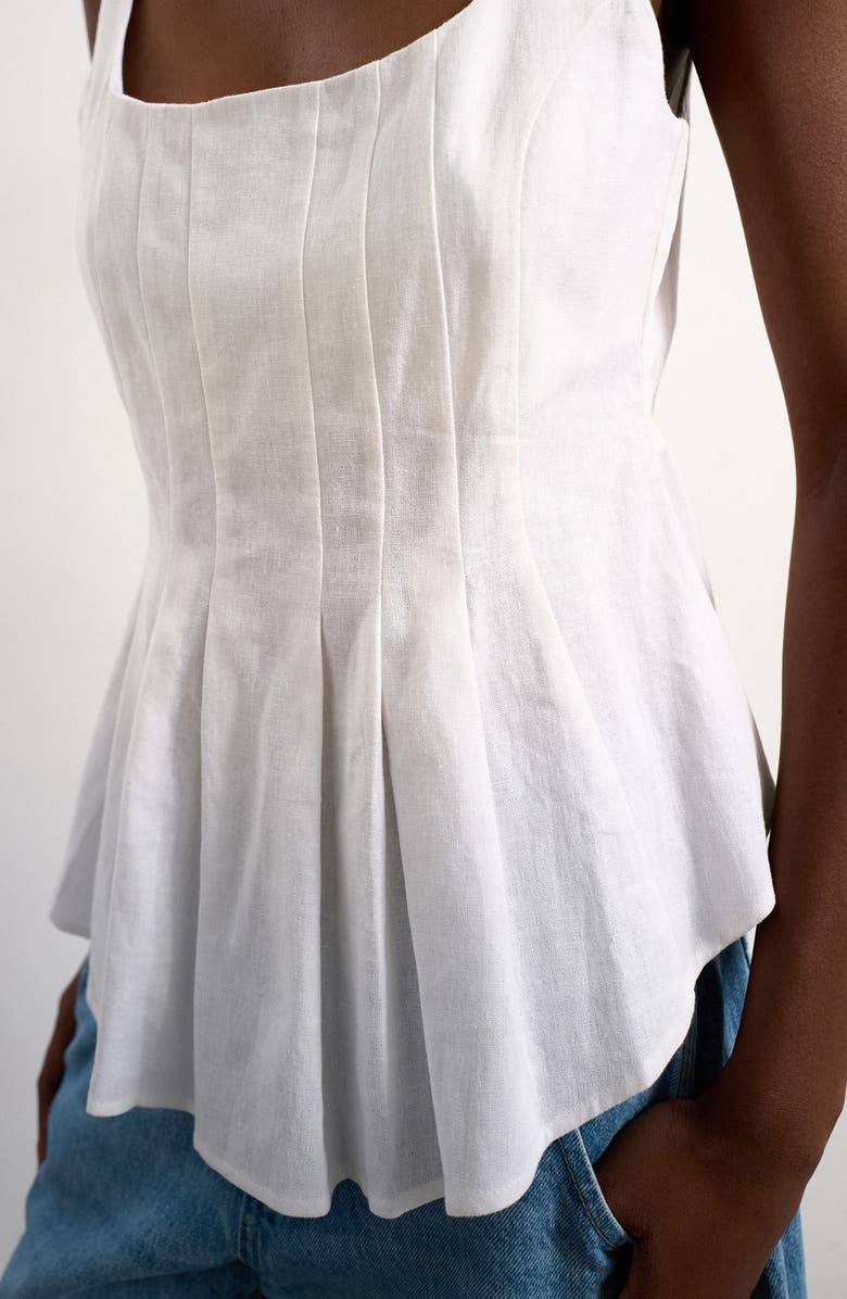 Topshop Pleated Curve Hem Linen Blend Top, Alternate, color, Ivory