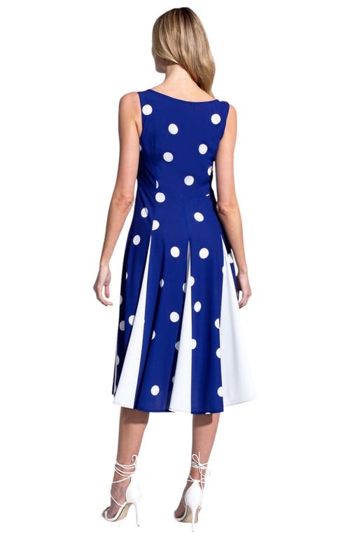 Hotsquash London Clothing Box Pleat Midi Dress With Contrast Skirt In Blue Polka Dot