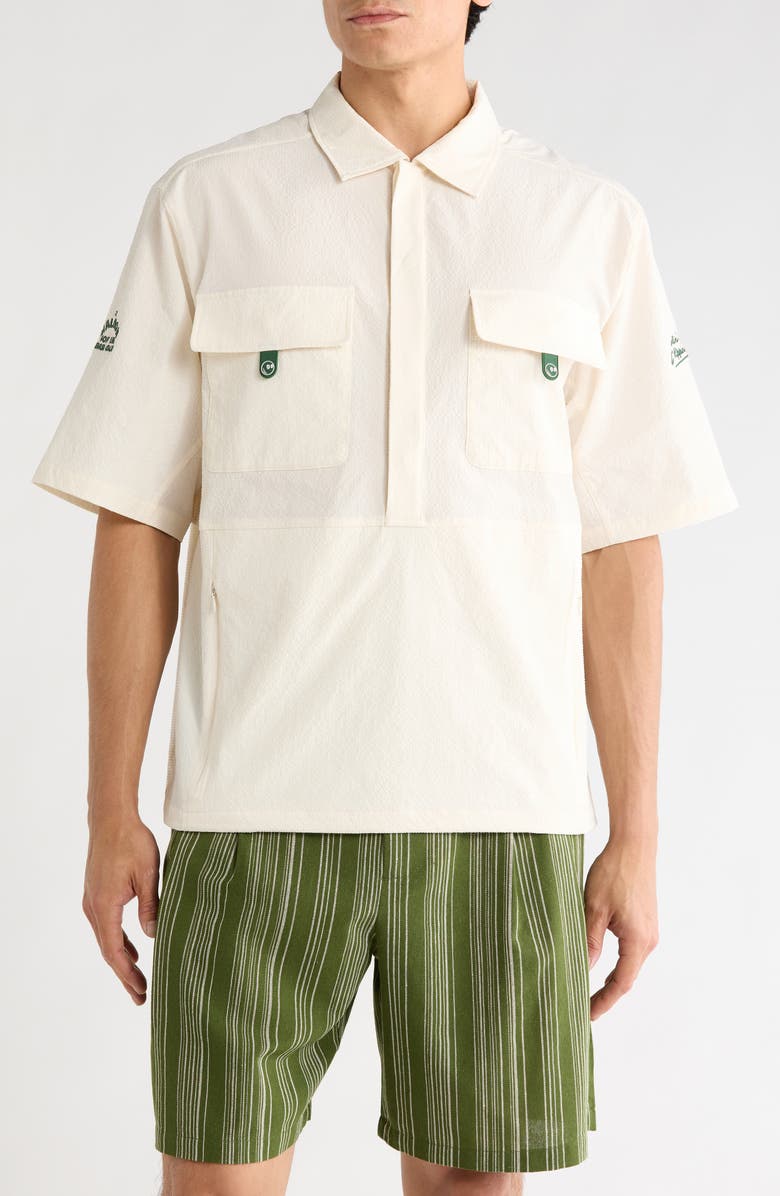 MALBON Bass Club Seersucker Popover Windshirt, Main, color, Ivory