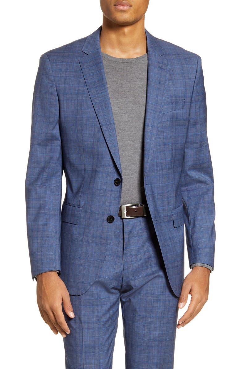 BOSS Huge/Genius Trim Fit Plaid Wool Suit, Alternate, color,