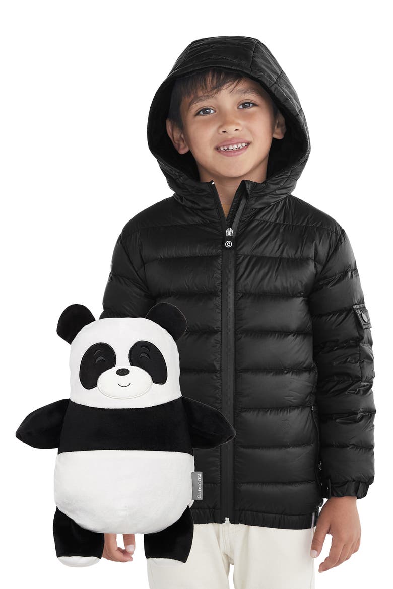 Papo 2-in-1 Stuffed Animal & Hooded Down Jacket, Main, color, BLACK MARL MIX