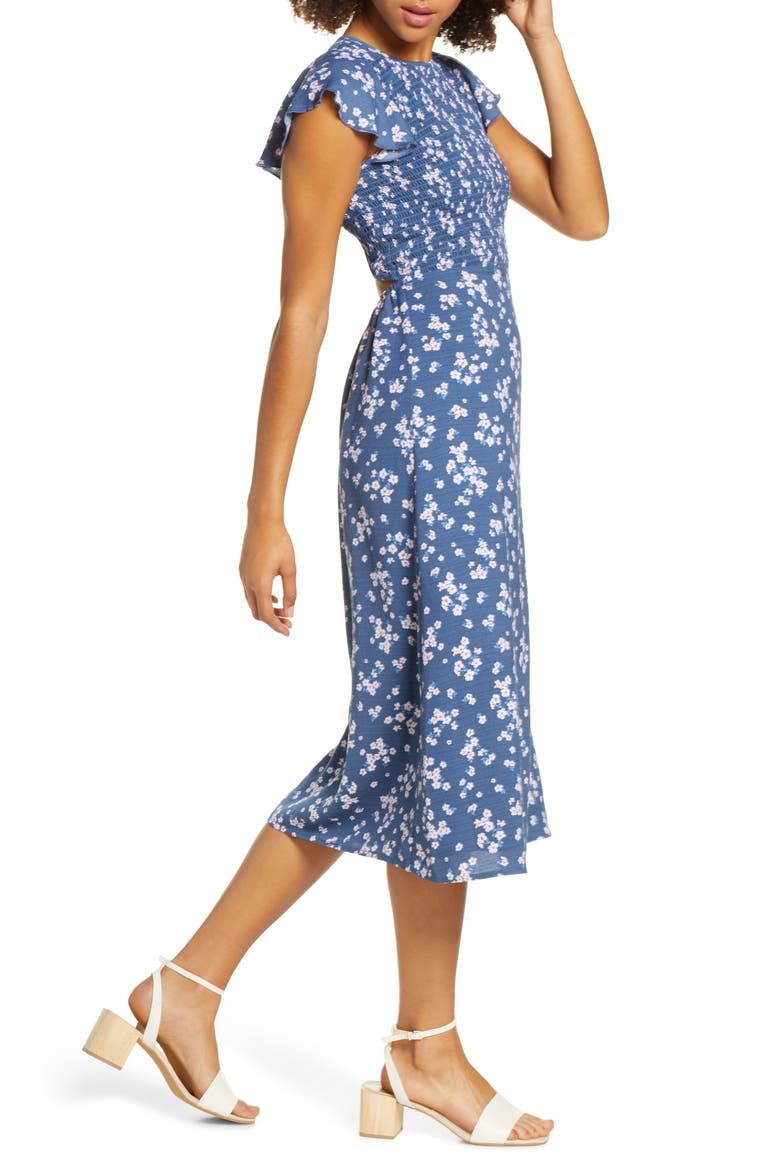 Casa Del Mar Smocked Floral Midi Dress, Alternate, color, CHAMBRAY DITZY FLORAL