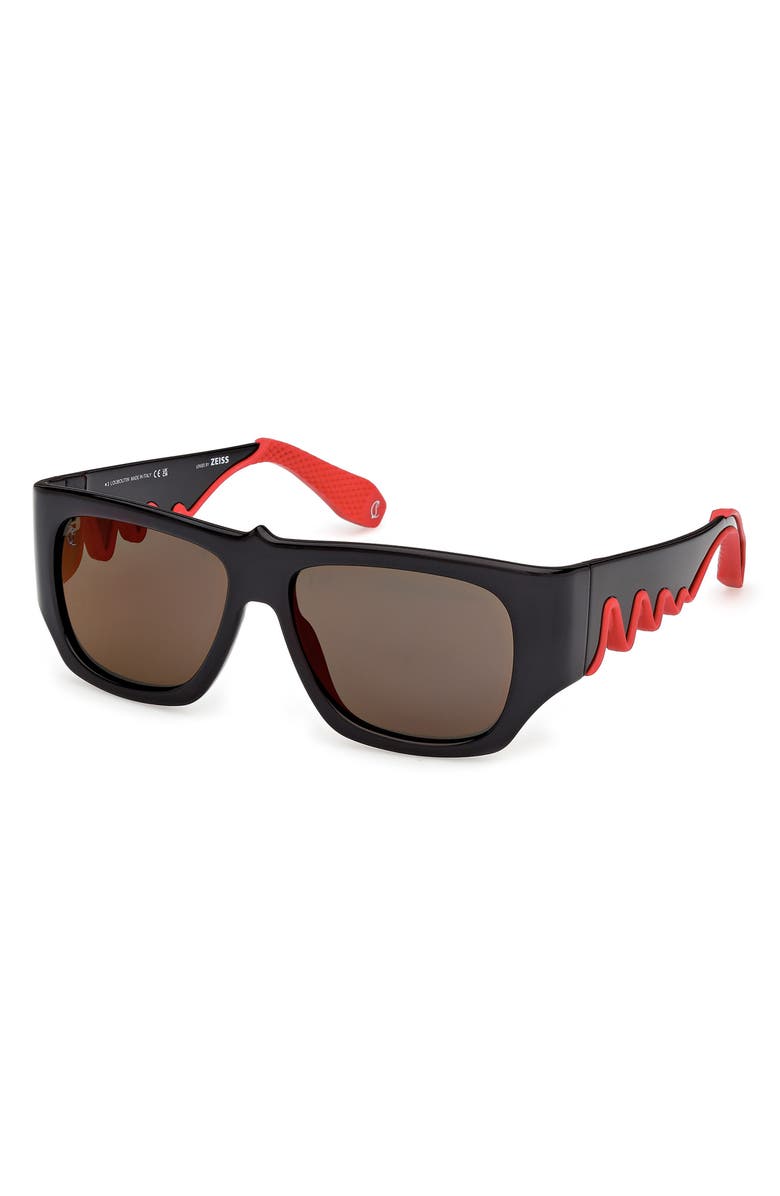 Christian Louboutin 57mm Loubishark Square Sunglasses, Alternate, color, Black/ Smoke Grey/ Red Flash