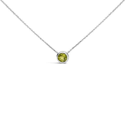 .925 Sterling Silver 7MM Bezel Set Created Gemstone Pendant Necklace - 18" Inches