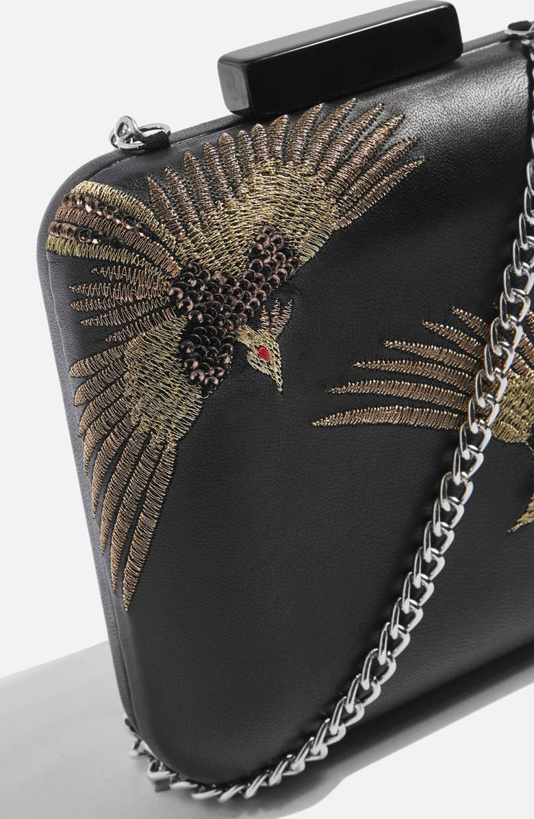 Topshop Embroidered Bird Boxy Leather Crossbody Bag, Alternate, color,