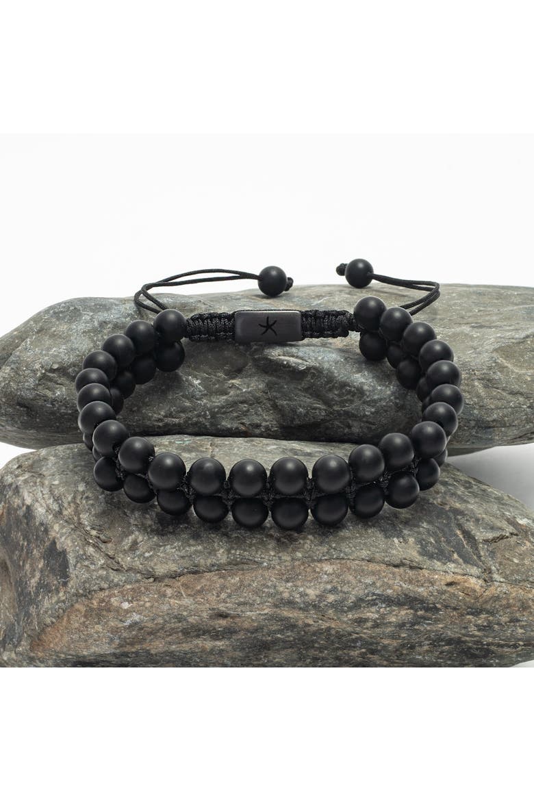 Helix Matte Black Agate Rope Beaded Bracelet, Main, color, Black
