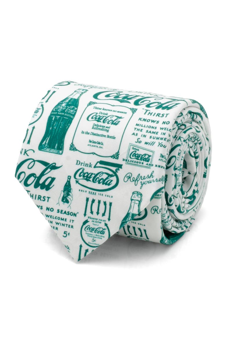 Coca-Cola® Green Bottle Cotton Tie, Alternate, color, WHITE