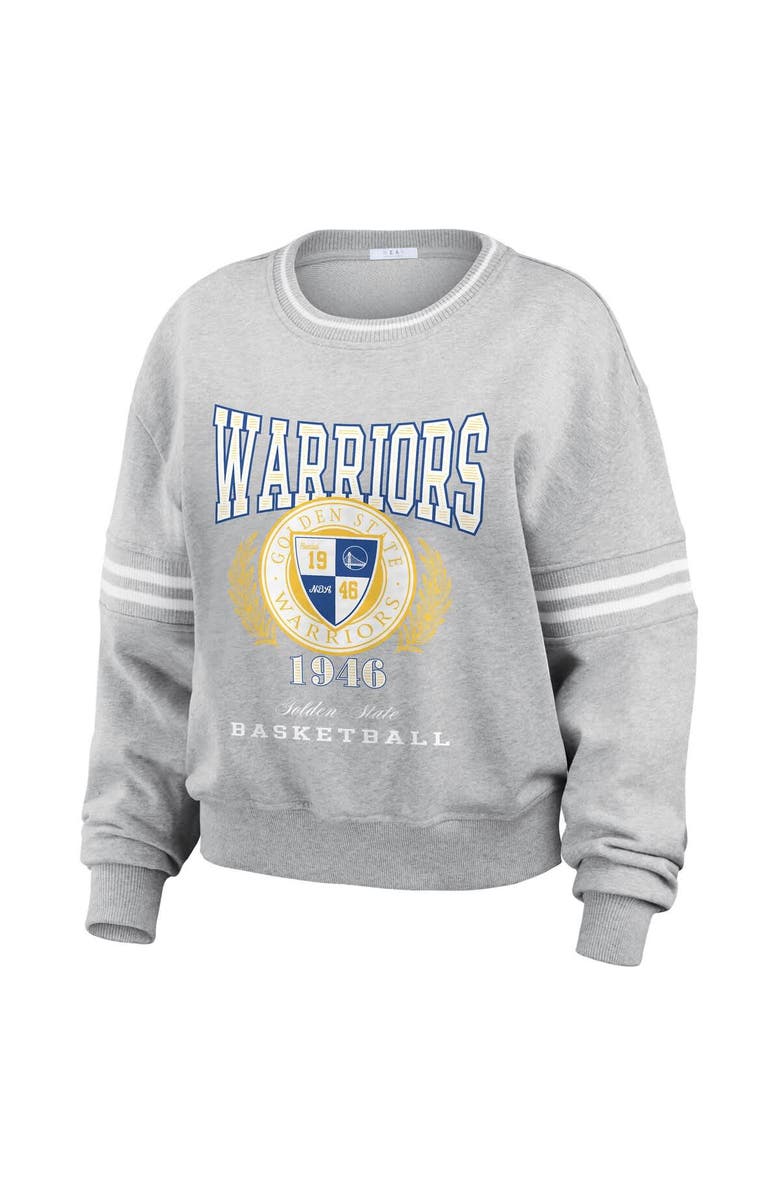 WEAR by Erin Andrews Women's WEAR by Erin Andrews Heather Gray Golden State Warriors French Terry Pullover Sweatshirt, Alternate, color, Heather Gray
