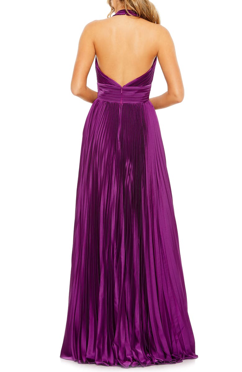 Mac Duggal Pleated Halter Neck Satin Gown, Alternate, color, 