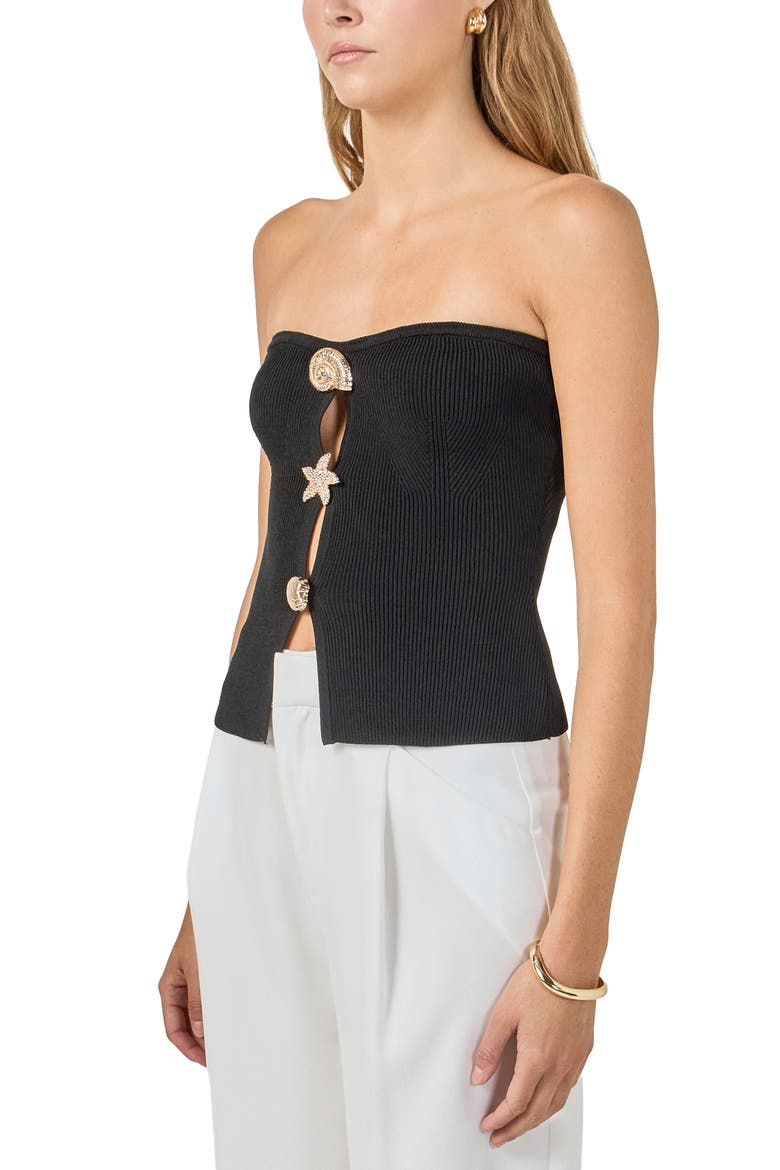 Seashell Trim Knit Tube Top, Alternate, color, BLACK